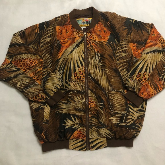 COPY - Vintage Jaguar Silk Bomber Jacket 90s Jungle Print - Picture 1 of 8